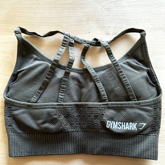 Gymshark Energy Seamless Sports Bra Strappy Removable Pad Yoga Athletic Khaki XS - Picture 4 of 4